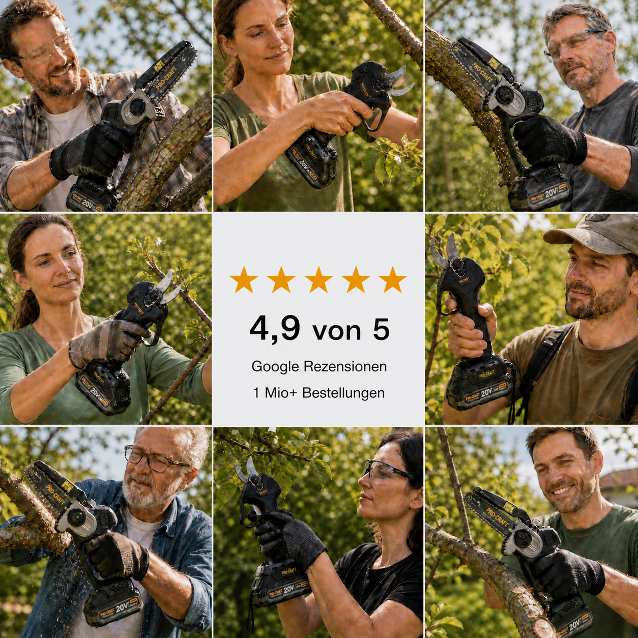 Procraft PKA32Li Akku Kettensäge 20 V 203 mm Brushless + 1x Akku 4,0 Ah + Ladegerät + Koffer