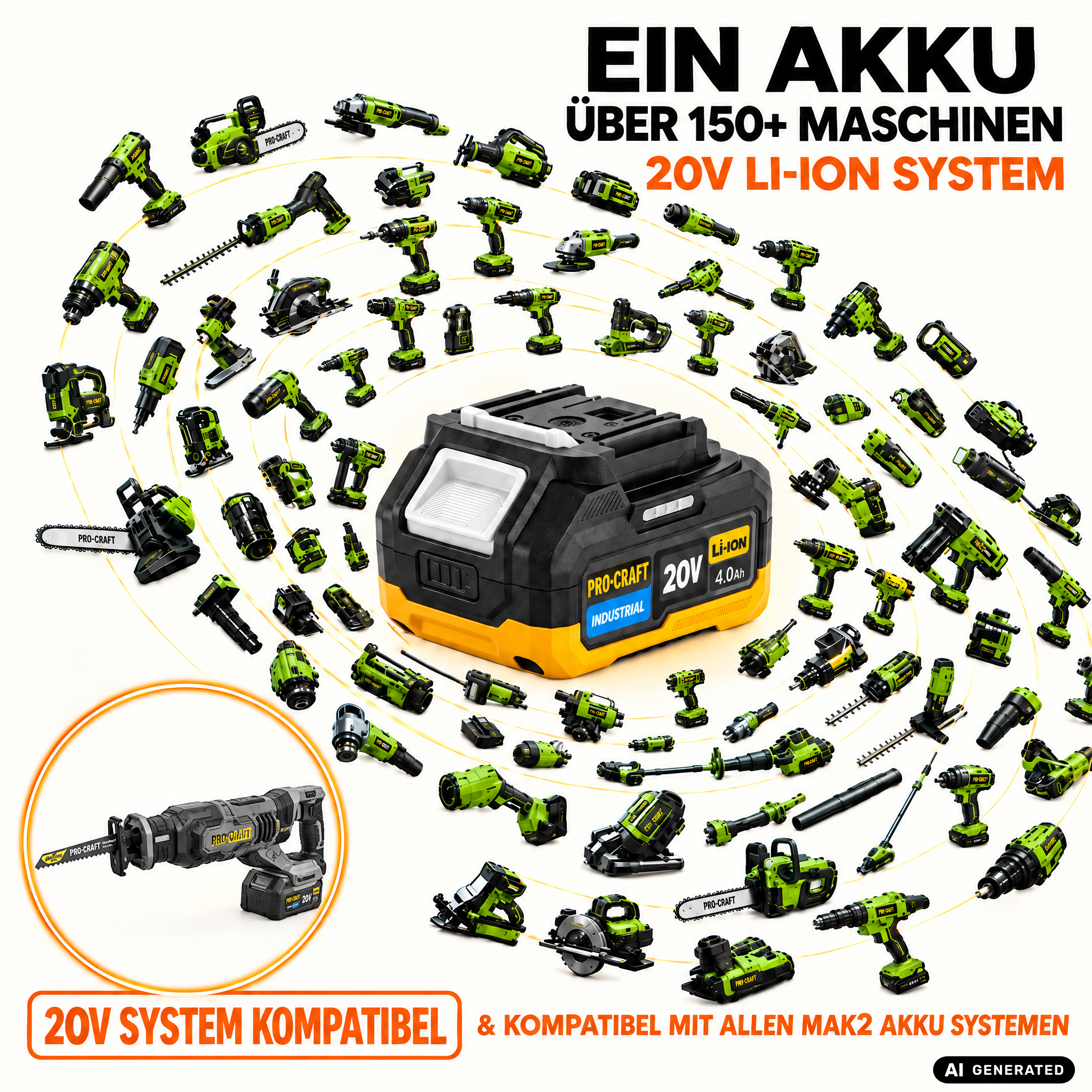 Sega alternativa Procraft Industrial RS20Abb 20 V Brushless + 1x batteria 4,0 Ah - senza caricabatterie