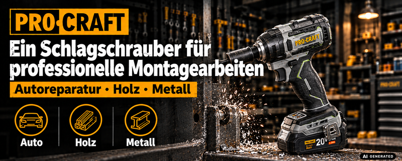 Procraft Industrial ID20Abb Akku Schlagschrauber 20 V 180 Nm 1/4"
