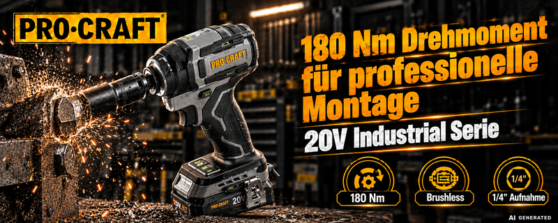 Procraft Industrial ID20Abb Akku Schlagschrauber 20 V 180 Nm 1/4"