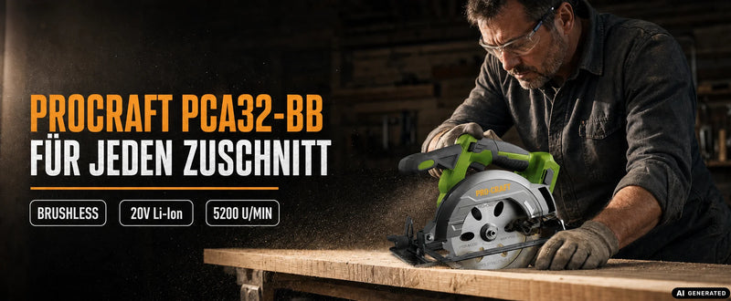 Procraft PCA32-BB Akku Handkreissäge 20 V 165 mm Brushless + 2x Akku 2,0 Ah + Ladegerät